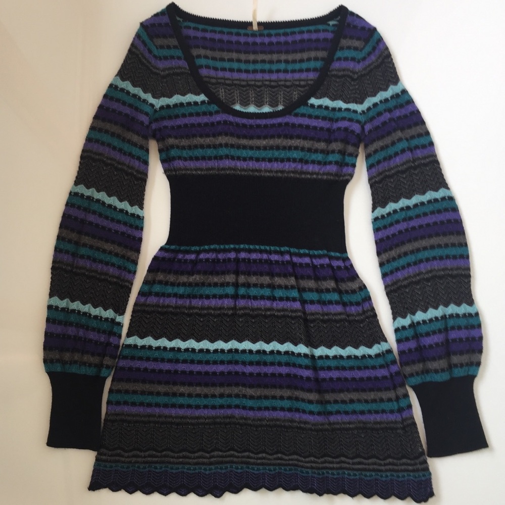 Free People Striped Flame Stitch Jewel Tone Sweater Dress - Picture 2 of 8